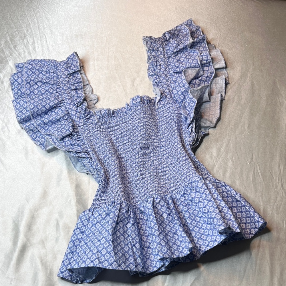 Blue Ruffled Women's Tank Top